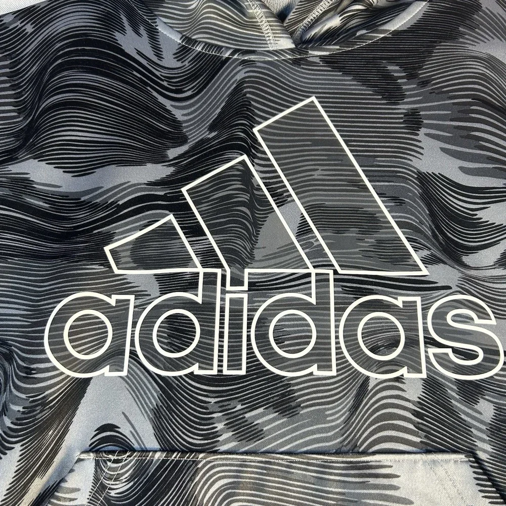 ADIDAS Size L (14/16) Boys Gray/Black Front Pocket Fleece‎ Lined Athletic Hoodie